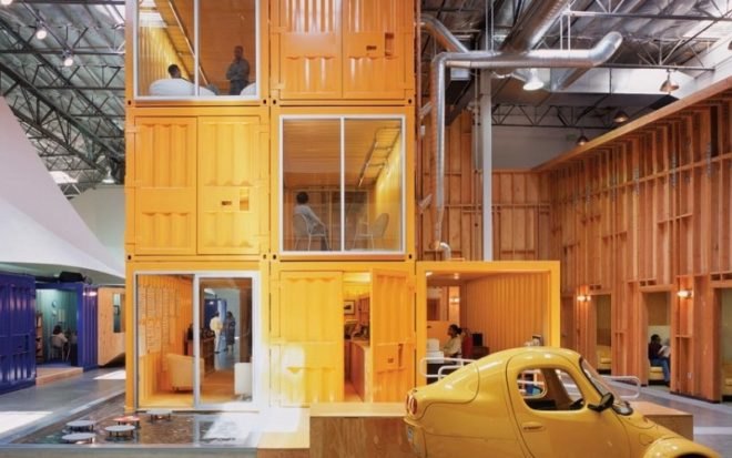pallotta teamworks, clive wilkinson architects, shipping containers, shipping container office, green design, sustainable architecture