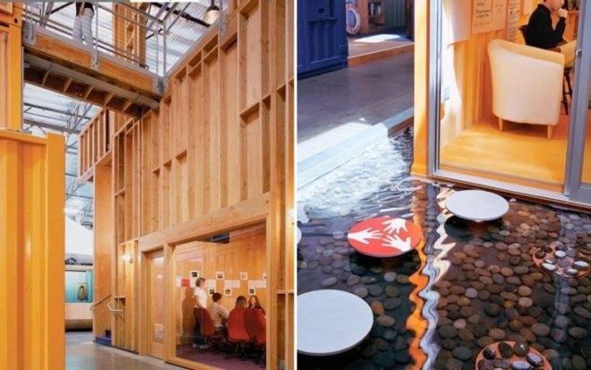 pallotta teamworks, clive wilkinson architects, shipping containers, shipping container office, green design, sustainable architecture