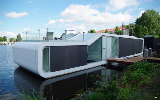 watervilla de omval, +31 architects, amsterdam, houseboat, floating house, green design