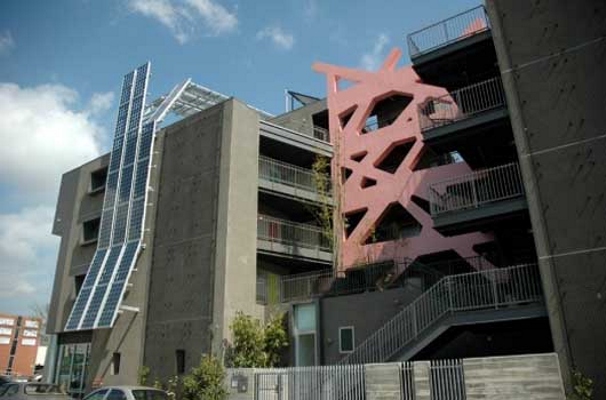 Tighe Architecture, WeHo green building, West Hollywood green building, green apartment, LA green building,solar facade, green courtyard, green low income housing,