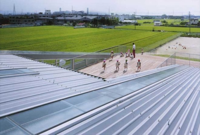 green school, Japanese green preschool, UZU architects, school daylighting