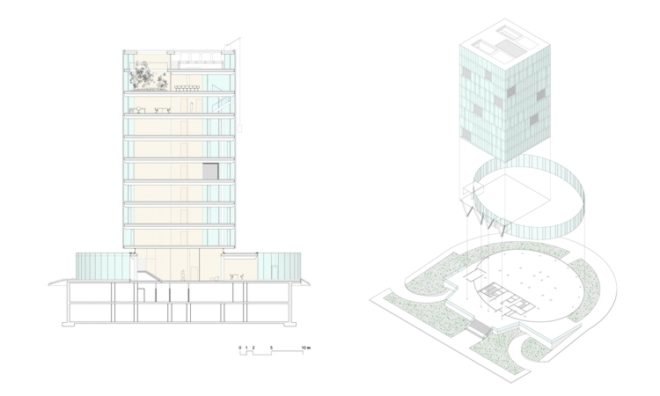 Green office tower, double skin facade, daylighting, natural cooling office, Hoz Fontán Arquitectos, Spain Green building, Spain green highris