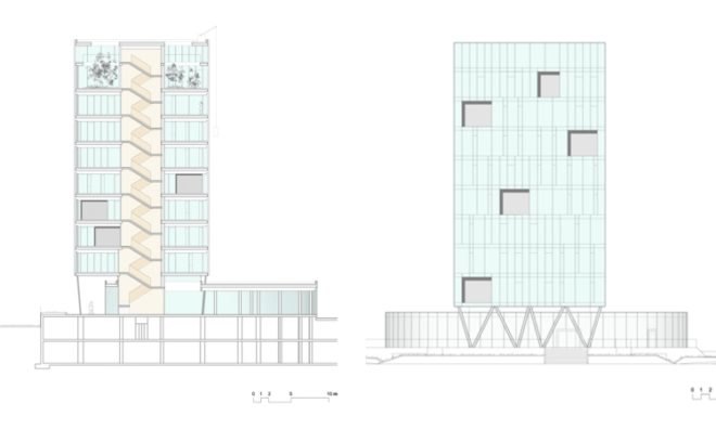 Green office tower, double skin facade, daylighting, natural cooling office, Hoz Fontán Arquitectos, Spain Green building, Spain green highris