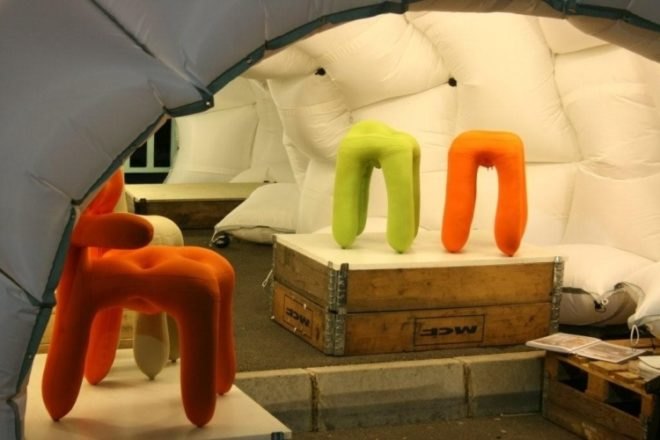 nflatable gallery, prefab building, inflatable shelter, Lamber Kamps, Pnomotic tube light