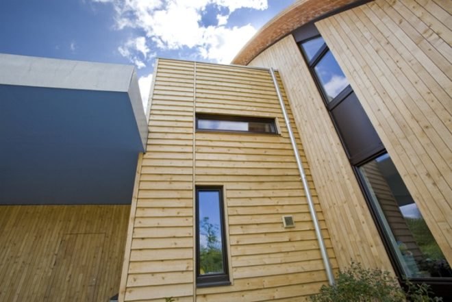 crossway house, Richard Hawke architects, PCM, HRV, England passive house, passivhaus, timbril vault, england green home, loacal materials, recycled materials, clay tile green roof, solar thermal electric,