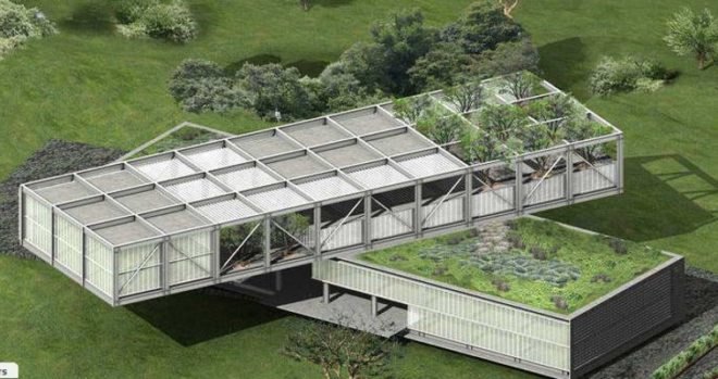 green roof, garden roof, Mexican green building, largest cantilevered building, KMD Architects, automated lighting,
