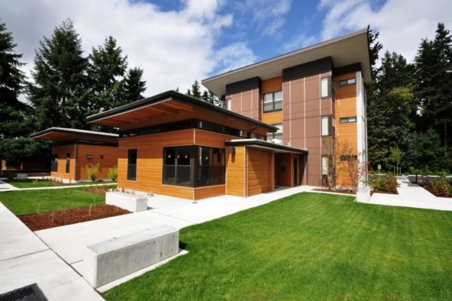 Bastyr University Student Village, CollinsWoerman, Student housing, butterfly roof, green design, sustainable architecture