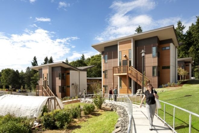 Bastyr University Student Village, CollinsWoerman, Student housing, butterfly roof, green design, sustainable architecture