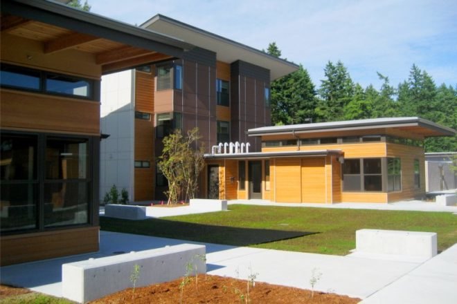 Bastyr University Student Village, CollinsWoerman, Student housing, butterfly roof, green design, sustainable architecture