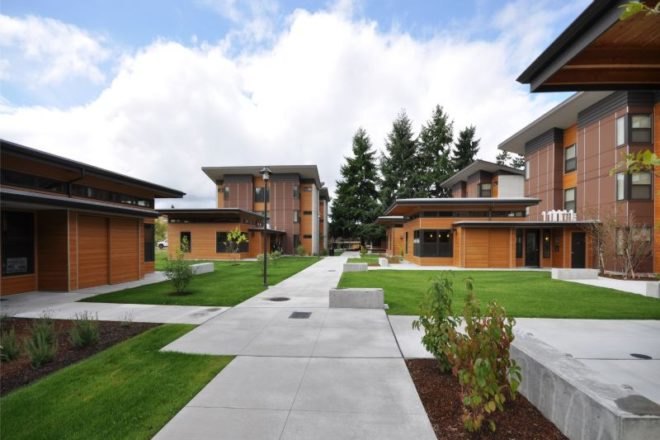 Bastyr University Student Village, CollinsWoerman, Student housing, butterfly roof, green design, sustainable architecture