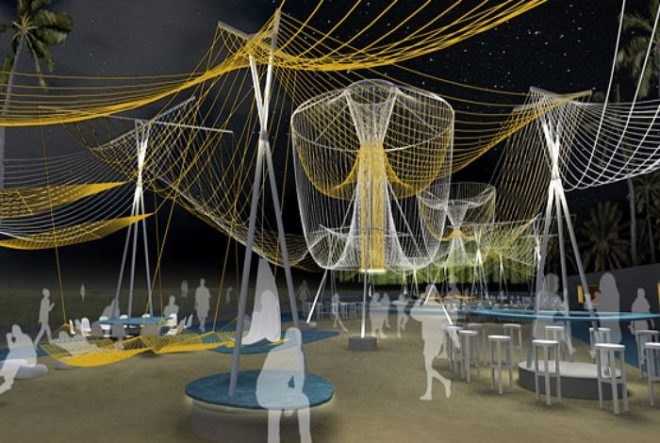 exhale pavilion, rachely rotem, phu hoang, art basel miami beach, art installation, glowing ropes