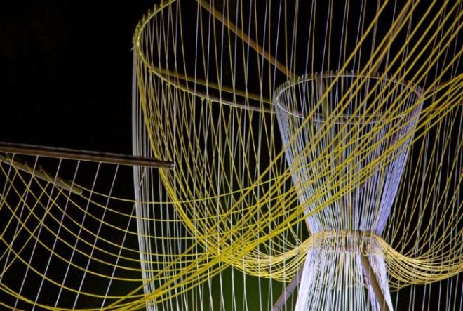 exhale pavilion, rachely rotem, phu hoang, art basel miami beach, art installation, glowing ropes