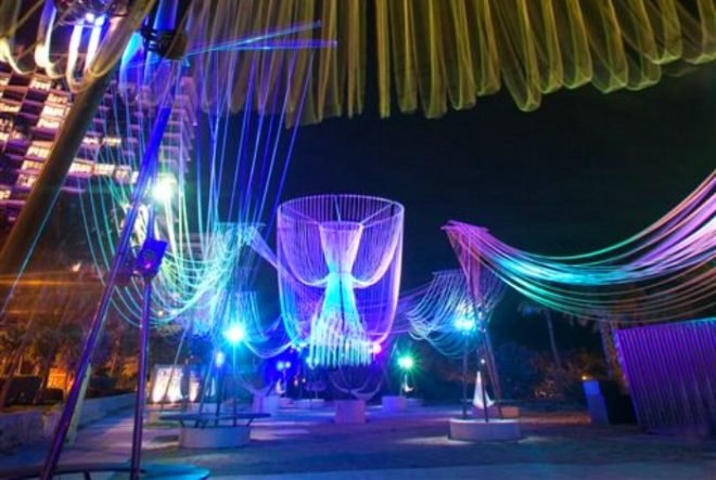 exhale pavilion, rachely rotem, phu hoang, art basel miami beach, art installation, glowing ropes