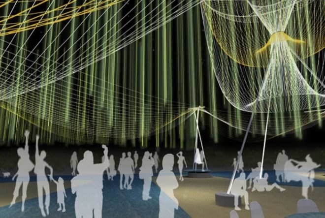 exhale pavilion, rachely rotem, phu hoang, art basel miami beach, art installation, glowing ropes