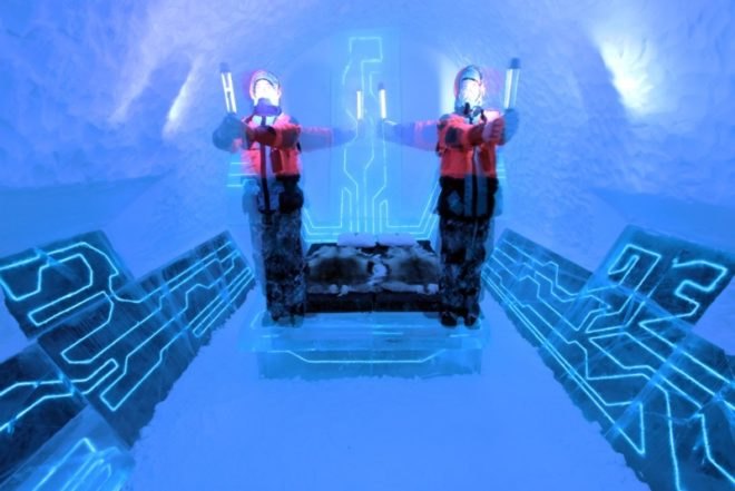 tron, icehotel, sweden, el wire, energy efficient lighting, legacy of the river, green lighting