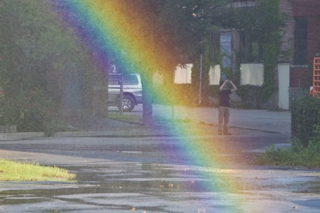 michael jones mckean, the rainbow project, artificial rainbow, rainwater, solar power, bemis center, eco art