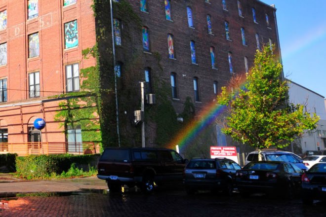 michael jones mckean, the rainbow project, artificial rainbow, rainwater, solar power, bemis center, eco art