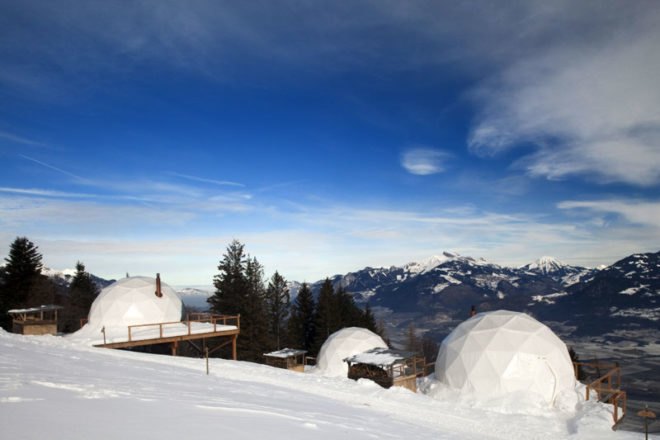 whitepod, swiss alps, eco resort, geodesic dome, green design, eco travel