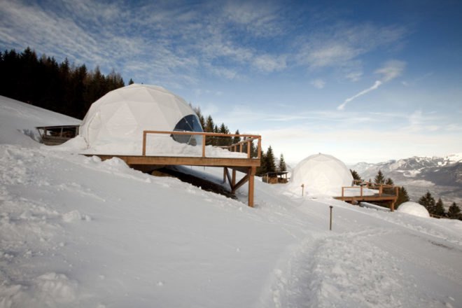 whitepod, swiss alps, eco resort, geodesic dome, green design, eco travel