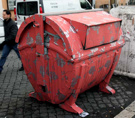street art, c. finley, wallpapered dumpster project, christine finley, recycled materials, urban renewal, overconsumption, graffiti, urban art