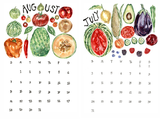 sustainable design, green design, eat local calendar, california produce calendar, Maria Schoettler, san francisco bay area produce, 2011 kitchen calendar, sustainable graphics, green graphics