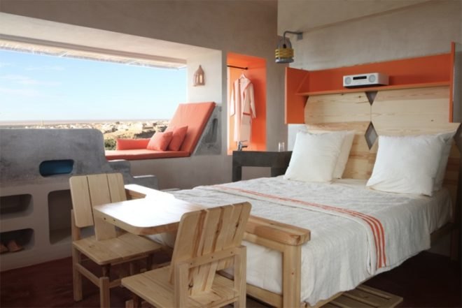 Local hotel design, Dar HI, Tunisia green hotel, African green hotel, eco tourism, Matali Crasset, localy sourced building materials, green hotel design, palm furniture, palm fiber,