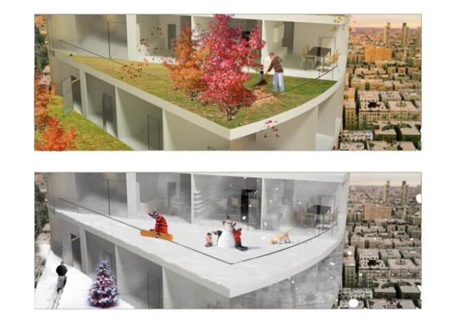 tiered apartment design, Nabito Architects, stairscraper tower, green apartment building, urban density, rooftop garden,