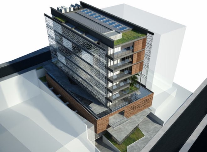 Brasil green building, AUM arquiteto, natural cooling, Passive cooling, green roof, office solar array, screened facade, Council of Administration of Santa Catarina,
