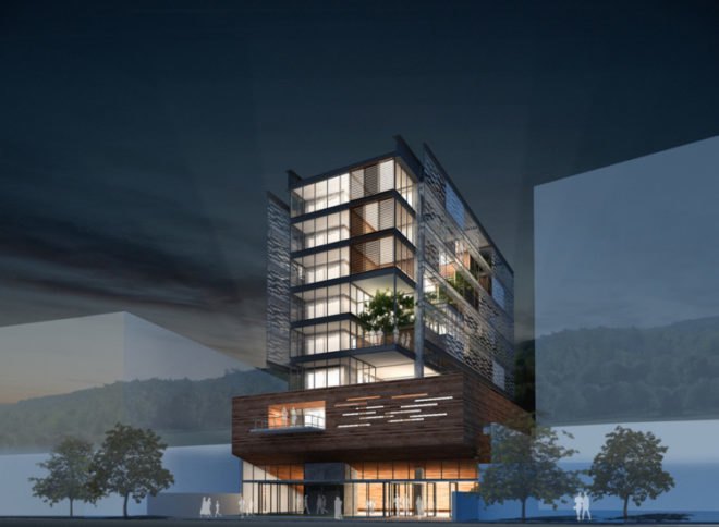 Brasil green building, AUM arquiteto, natural cooling, Passive cooling, green roof, office solar array, screened facade, Council of Administration of Santa Catarina,