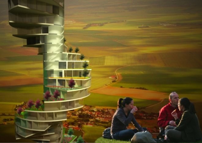 tiered apartment design, Nabito Architects, stairscraper tower, green apartment building, urban density, rooftop garden,