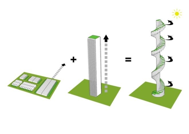 tiered apartment design, Nabito Architects, stairscraper tower, green apartment building, urban density, rooftop garden,