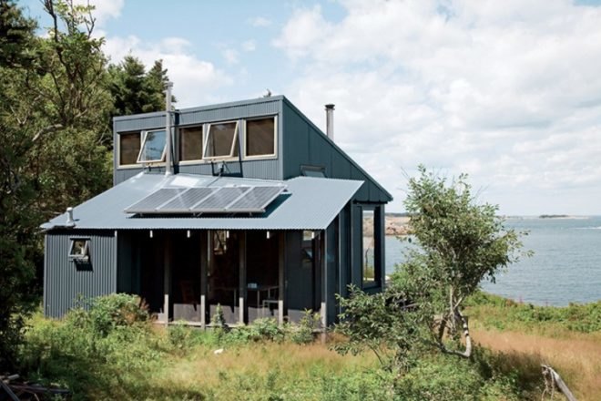 green building maine, maine retreat cabin, off grid retreat, off-grid, rain catchment, Solar Power, sun mar, sunfrost