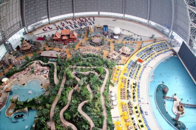 Tropical Island Resort, world largest building, worlds larget indoor pool, worlds largest water park, greman water park, massive retrofit, indoor tropical forest