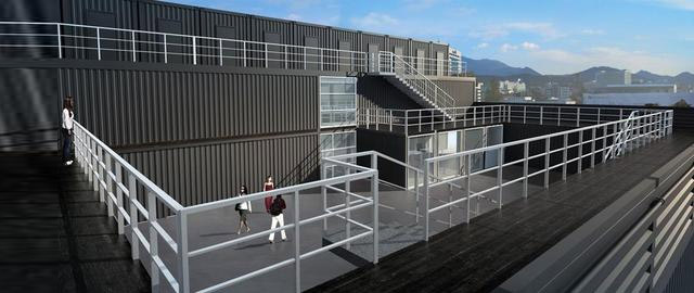 shipping container architecture, eco architecture, shipping container, green design, eco design, sustainable design, kunsthalle gwang ju, gwangju, platoon, prefab architecture, prefabricated, eco art