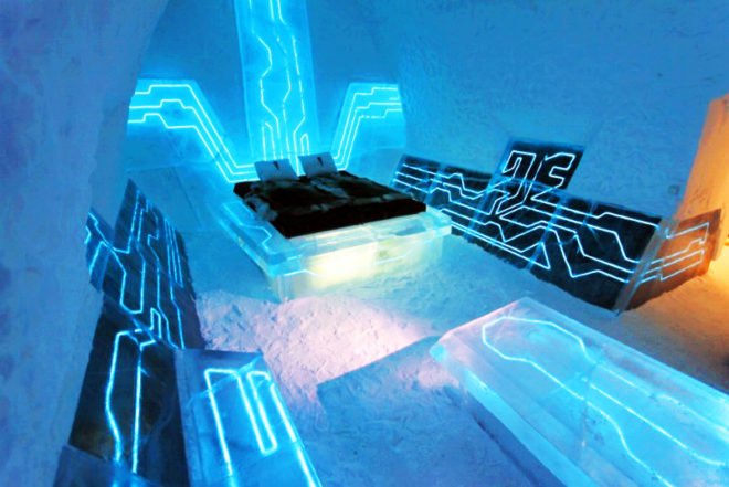 tron, icehotel, sweden, el wire, energy efficient lighting, legacy of the river, green lighting