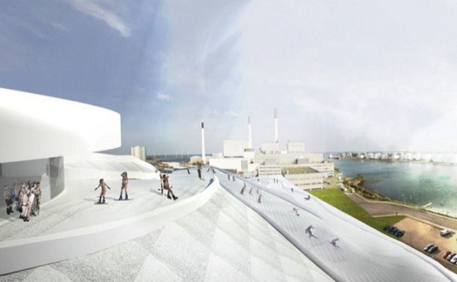 Amagerforbraending, artificial skiing, big, Bjarke Ingels Group, Copenhagen green building, energy carbon output, green energy, green sking, green smokestack, Industrial architecture, waste to energy