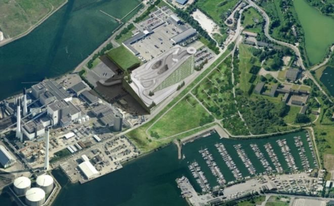 Amagerforbraending, artificial skiing, big, Bjarke Ingels Group, Copenhagen green building, energy carbon output, green energy, green sking, green smokestack, Industrial architecture, waste to energy