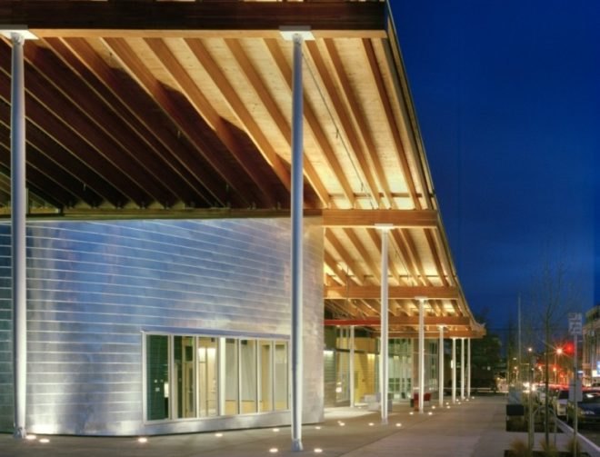 green roof, public green roof, seattle green design, green library, eco library, interior daylighting, roof top weather gauge, Northwestern green architecture, Ballard library, Bohlin Cywinski Jackson