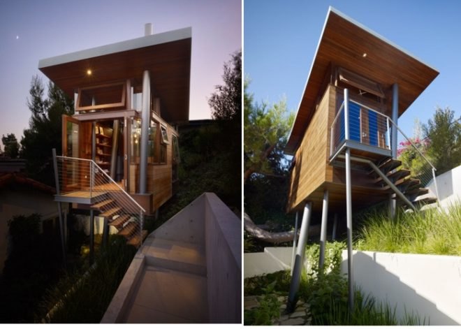 backyard retreat, backyard studio, butterfly roof, Green studio, LA green building, la retreat, la treehouse, Los Angeles green studio, micro retreat, Rockefeller Partner Architects, tree house green design, treehouse, treehouse design