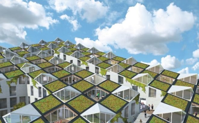 boston fusion, green roof, mixed use development, bayarch, green roofed apartment building, green building