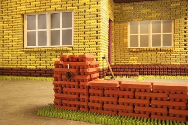 goldenhen, eggo house, recycled materials, reused egg cartons, recycled egg cartons, eco art