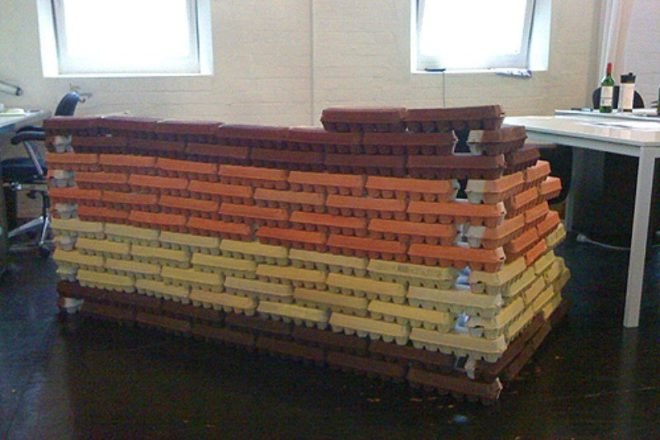 goldenhen, eggo house, recycled materials, reused egg cartons, recycled egg cartons, eco art