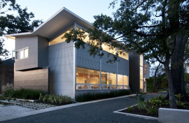 Live-Work Studio, Intexure, Houston, butterfly roof, eco home, eco office, green building