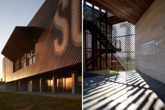soweto, football training centre, south africa, rufproject, solar passive design, wooden louvers