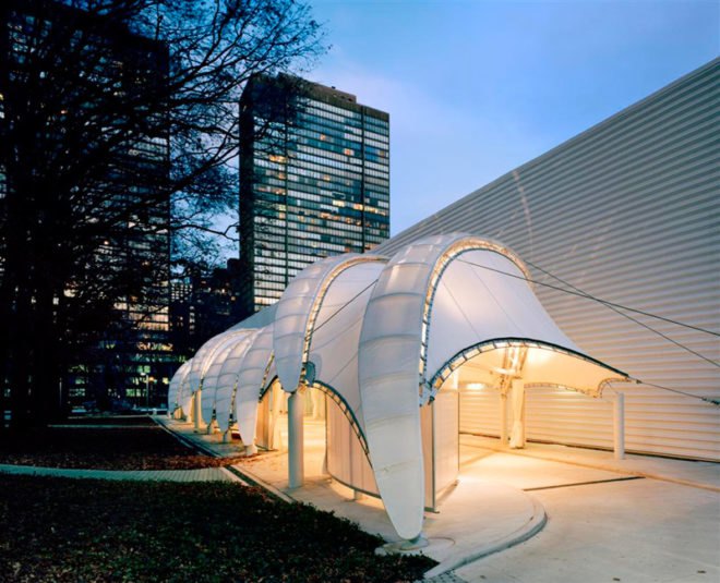 UN, Porte Cochere, united nations, FTL Design Engineering Studio, ftl, Gold Smith, Ashish Soni, Matthew Hilyard, Eric Smith, Joe Schedlbauer, Amedeo Perlas, HLW International, Michael Tegnell, Michael Barrett, UN Interim Canopy , temporary structure, eco architecture, green architecture, green design, pop up pavilion, pop up tent, pop up structure, prefab architecture, prefabricated architecture