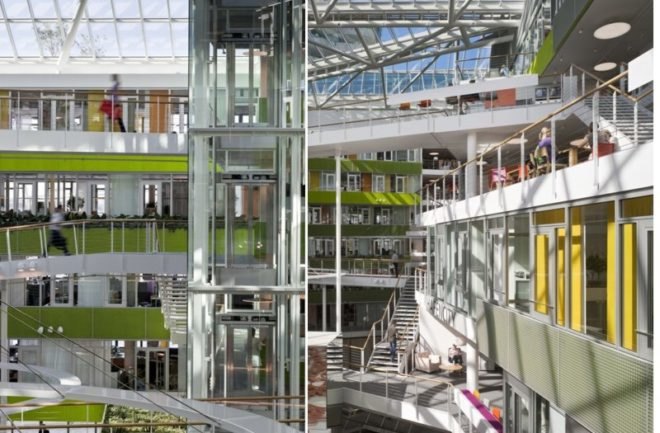 Behnisch Architects, chilled concrete floor, ETFE skin, german green building, hafencity, Unilever Headquarters