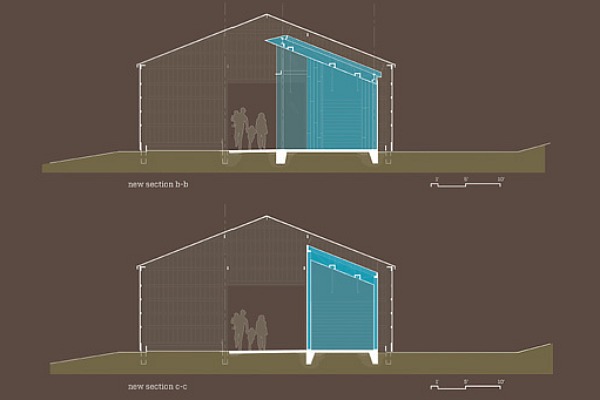 Yew Dell Gardens Visitor Center, green renovation, historic renvoation, tobacco barn, de leon & primer architecture workshop