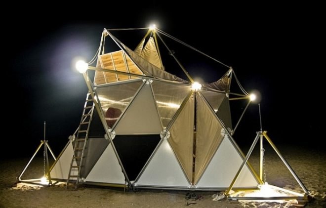 portable party venue, chillout colony, Y-bio, stellated octahedron, Sierpinski triangle, extended octahedron, stellated octahedron
