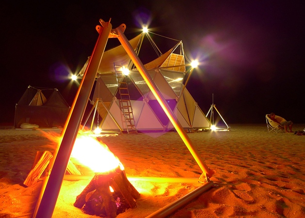 portable party venue, chillout colony, Y-bio, stellated octahedron, Sierpinski triangle, extended octahedron, stellated octahedron