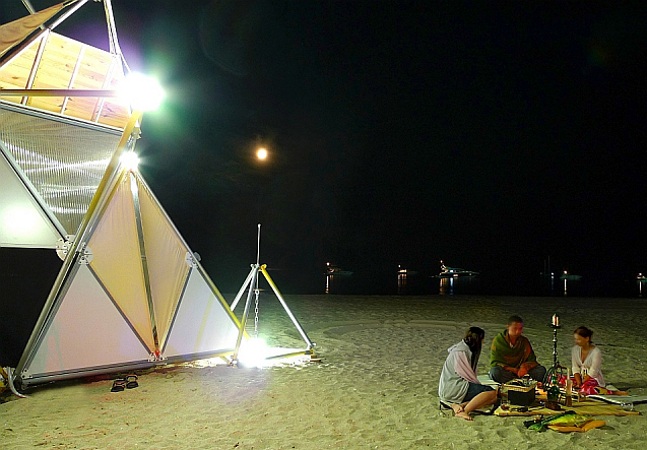 portable party venue, chillout colony, Y-bio, stellated octahedron, Sierpinski triangle, extended octahedron, stellated octahedron